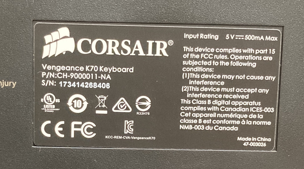 Corsair Vengance K70 keyboard